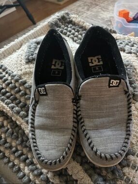 DC Grey Fabric Slip-On Loafers with Black Trim